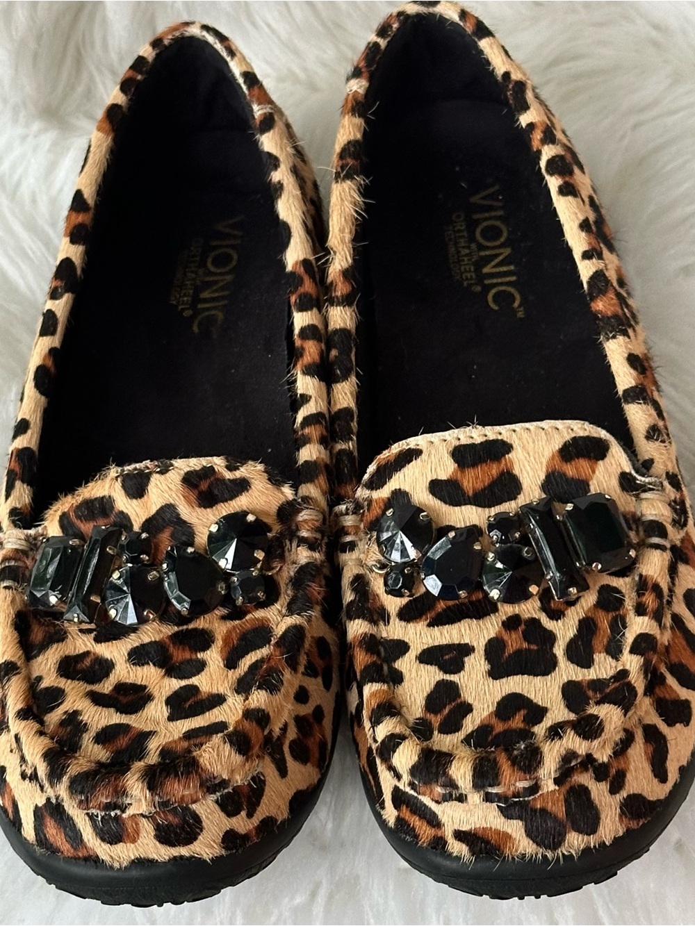 Vionic Leopard Print Jeweled Flats - Black, Tan